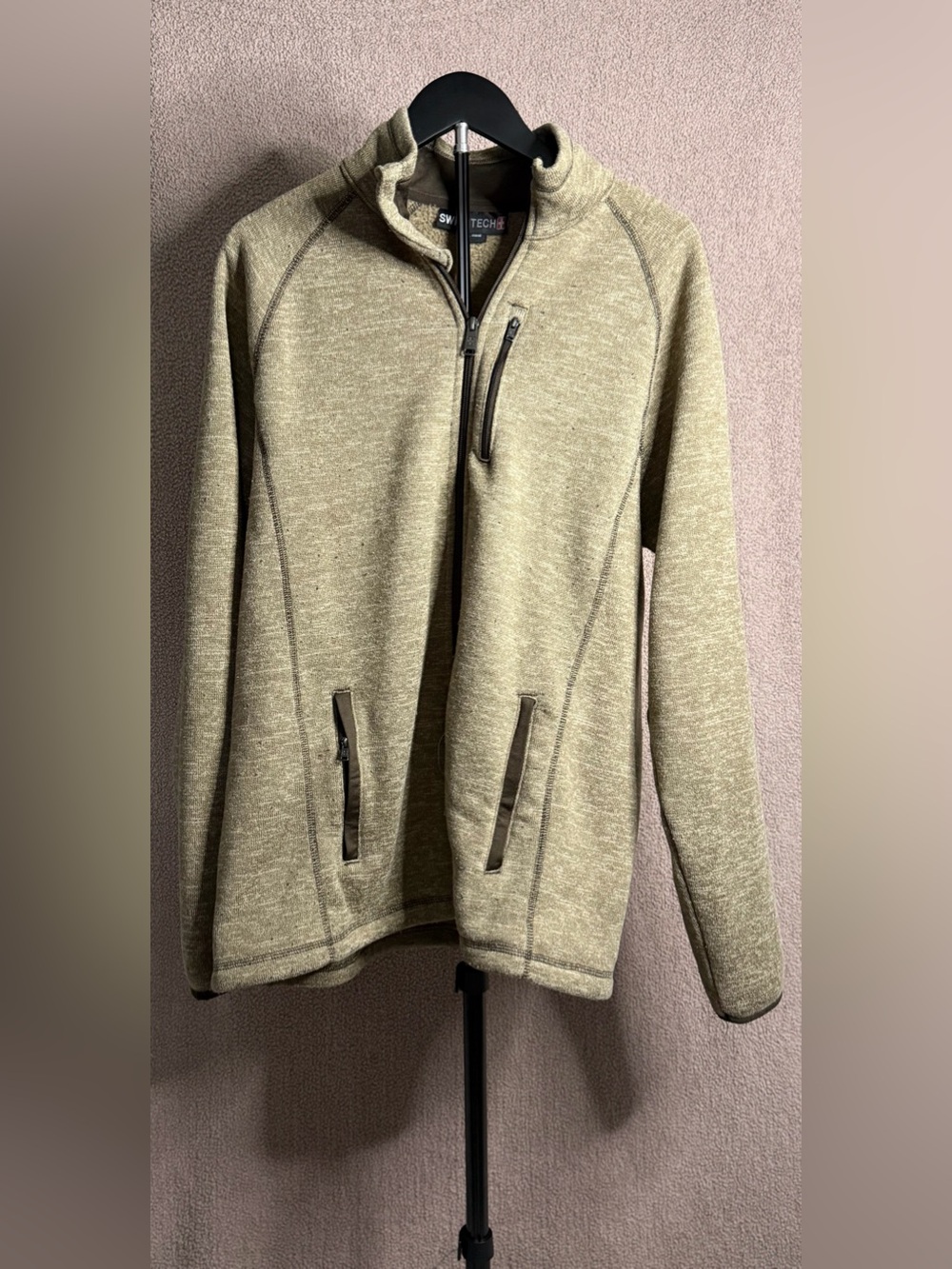 SwissTech Men’s M Sweater Fleece Full Zip Jacket Tan Brown